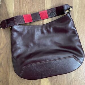 Iacucci Bordeaux Leather Patchwork Strap Hobo Shoulder Bag Purse Italy
